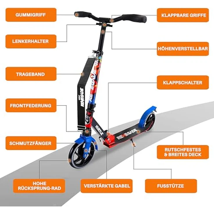 Hurtle Hurtle Scooter, Klappbarer Kick Scooter für Teenager, Aluminiumlegierung, verstellbarer T-Bar Lenker, 2-Rad-Design, für Fahrer bis 100 kg – Bild 5