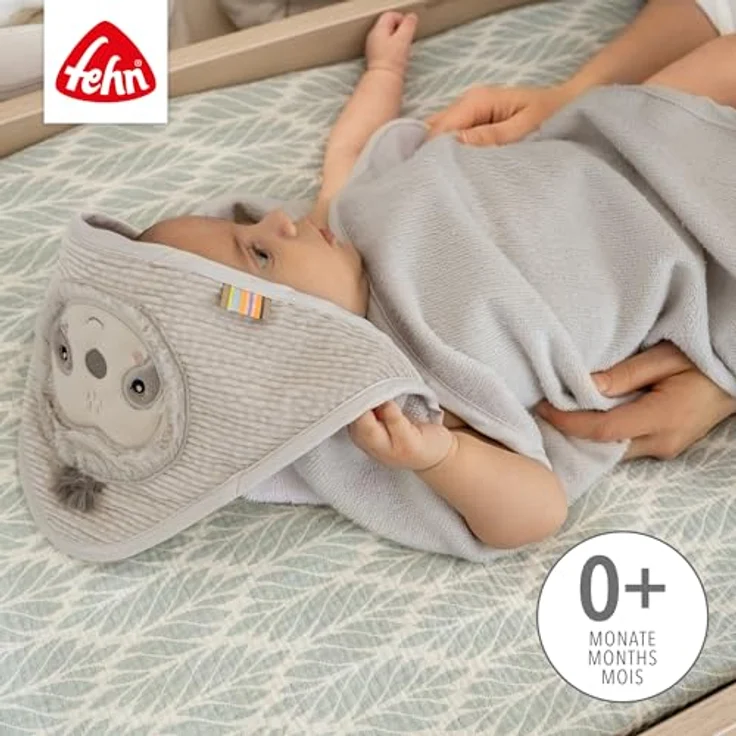 Fehn Kapuzenbadetuch Faultier, Frottee Bade-Poncho mit Kapuze, saugstark & kuschelweich, 80 x 80 cm, für Babys ab 0+ Monaten – Bild 3
