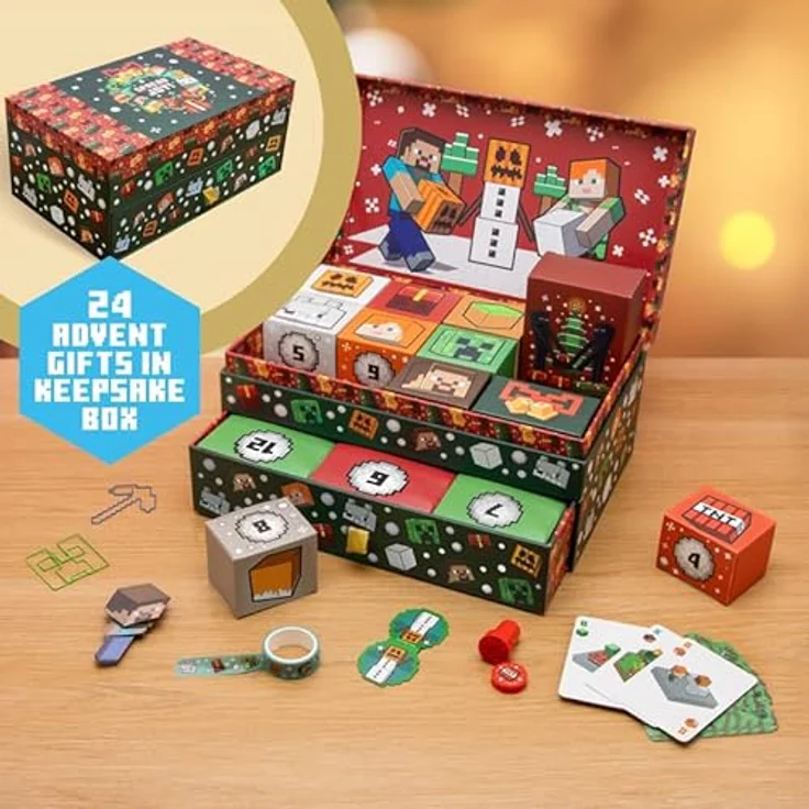 Paladone Minecraft Erinnerungsbox Adventskalender, 24 Überraschungen mit Schreibwaren & Geschenken für Gamer, offiziell lizenziertes Geschenk – Bild 4