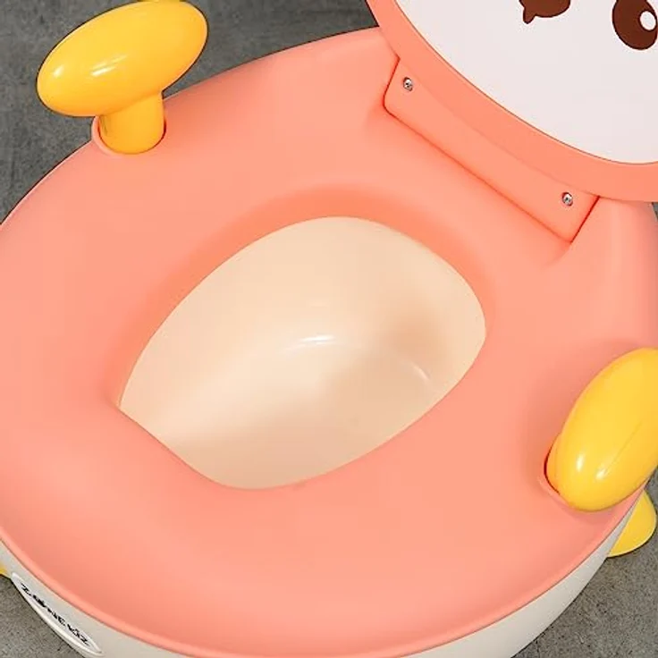 ZONEKIZ Toilettentrainer Kindertoilette Fuchs-Design, ergonomische Rückenlehne, Spritzschutz, herausnehmbarer Innentopf, für Kleinkinder von 6 Monaten bis 3 Jahre, rosa/weiß/gelb – Bild 8