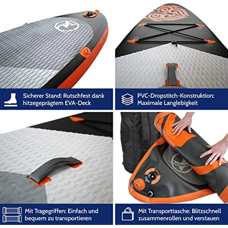 NEMAXX® SUP Board PB320 II, aufblasbares Stand-Up Paddle Board Set 320×78×15 cm, bis 140 kg, inkl. Tasche, Paddel, Finne, Pumpe & Reparaturkit, rutschfestes EVA-Deck, Allrounder für Anfänger und Fortgeschrittene – Bild 4