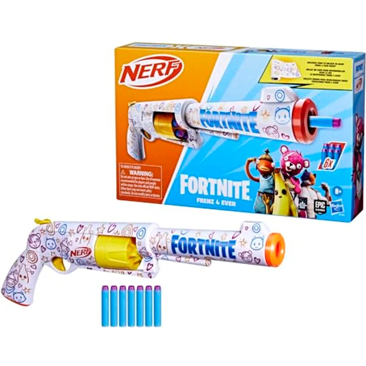 NERF Fortnite Frenz 4 Ever Dart-Blaster, Blaster mit Beste-Freunde-Lackierung, inkl. Bonus-Code, 6-Dart Trommel (Bunt) – Bild 1