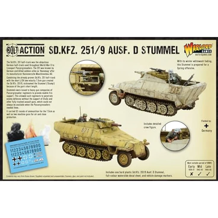 Warlord Games SD.KFZ 251/9 Ausf D (Stummel) Half-Track, Modellfahrzeug für den Zweiten Weltkrieg mit Bolzenaktion Mechanik – Bild 4