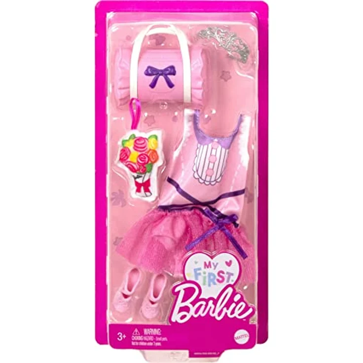 Barbie Puppenkleidung Ballett-Outfit My First Barbie Mattel Puppen-Kleidung Trend Mode, rosa Sporttasche und Rosenstrauß-Plüsch – Bild 2