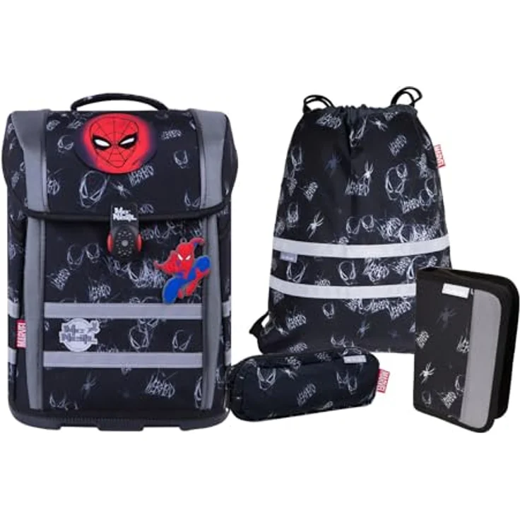 McNeill Schulranzen-Set PERFECTO, MARVEL SPIDERMAN II 5-teilig, ergonomisch, ClickFlex-Rückensystem, Reflektoren, 22L, 1.250g – Bild 1