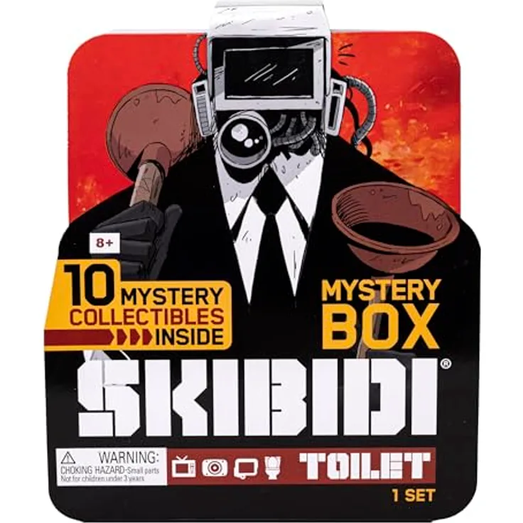 SKIBIDI TOILET Skibidi Toilet Mystery Surprise Box, 10 Sammelfiguren in Schwarz/Orange/Rot für Kinder ab 13 Jahren