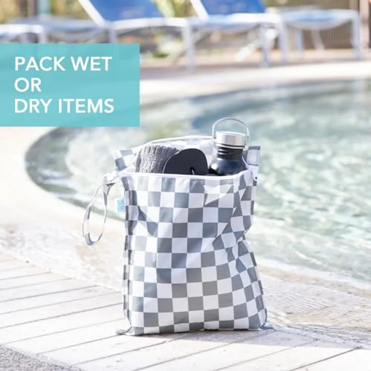 Bumkins wasserdichte Wetbag, Wiederverwendbare Nasstasche für Stoffwindeln & Badesachen, Charcoal Check (Grau Karo) – Bild 4