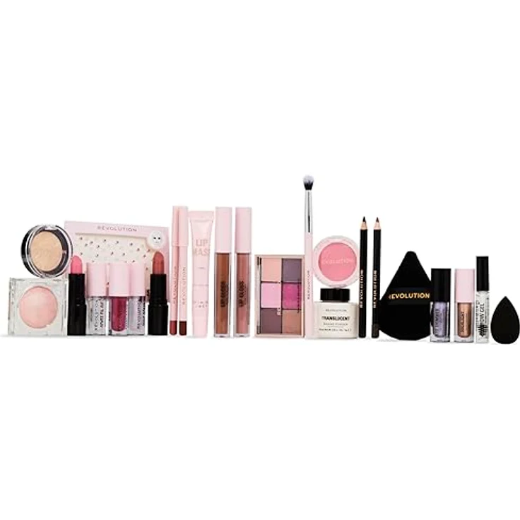 Makeup Revolution London Adventskalender Beauty 24-Produkte mit Lipgloss, Lippenmasken, Pinseln, Augenbrauengel - Tierversuchsfrei & vegan (24-tlg) – Bild 3