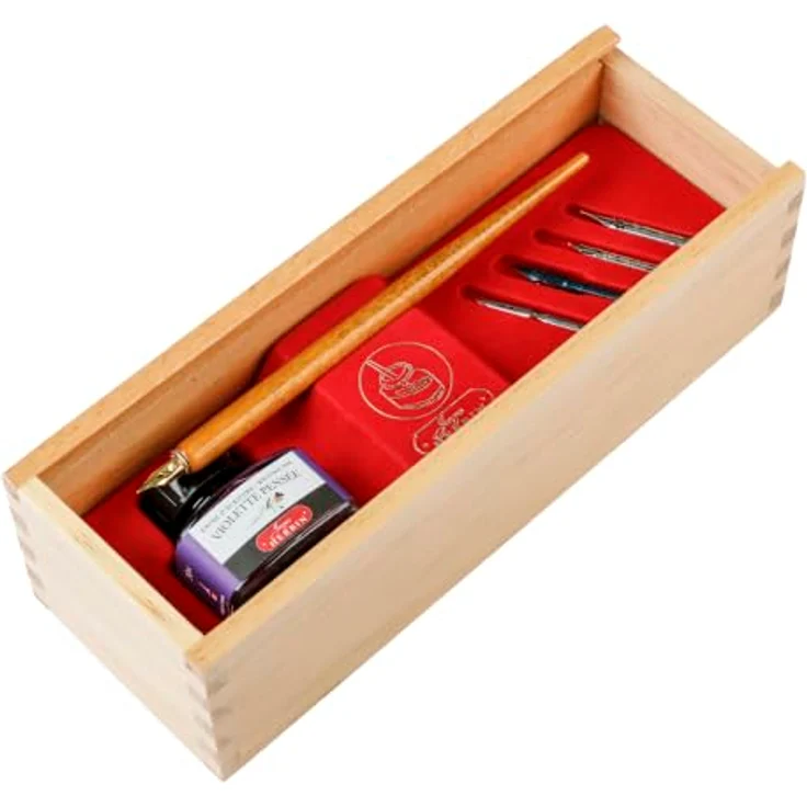 Herbin Schreibset Violette Pensée, Holz mit 5 Schreibfedern und 30 ml Tinte – Bild 3