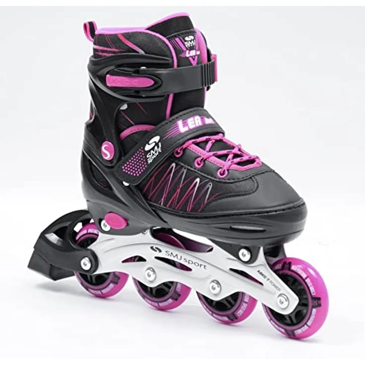 SMJ sport Kinder Mädchen 2IN1 Inlineskates Schlittschuhe Verstellbar Inliner ABEC7 LEA, Schwarz/Rosa, Größenverstellbar und Hochwertige Kugellager – Bild 2