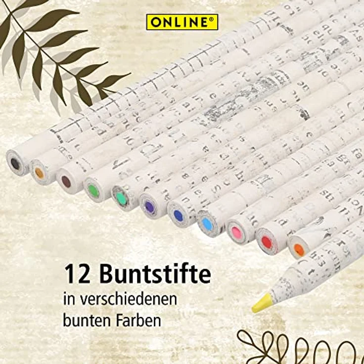 ONLINE 12x Buntstifte Set aus recyceltem Zeitungspapier I umweltfreundliche Malstifte I Stifte-Set zum Zeichnen, Malen, Skizzieren, Schreiben I für Kinder, Schule, Erwachsene – Bild 4