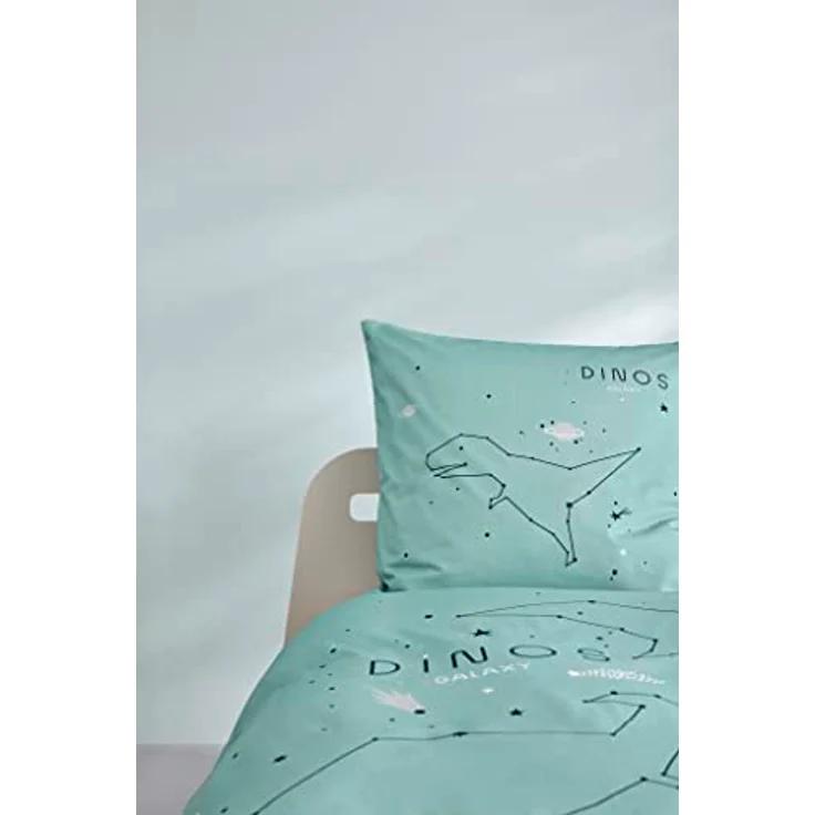 s.Oliver Kinderbettwäsche Dino 135x200 cm - 100% Baumwolle, praktischer Reißverschluss & maschinenwaschbar, Bettwäsche für Kinder Dinosaurier & Sterne 2tlg. Mint – Bild 3