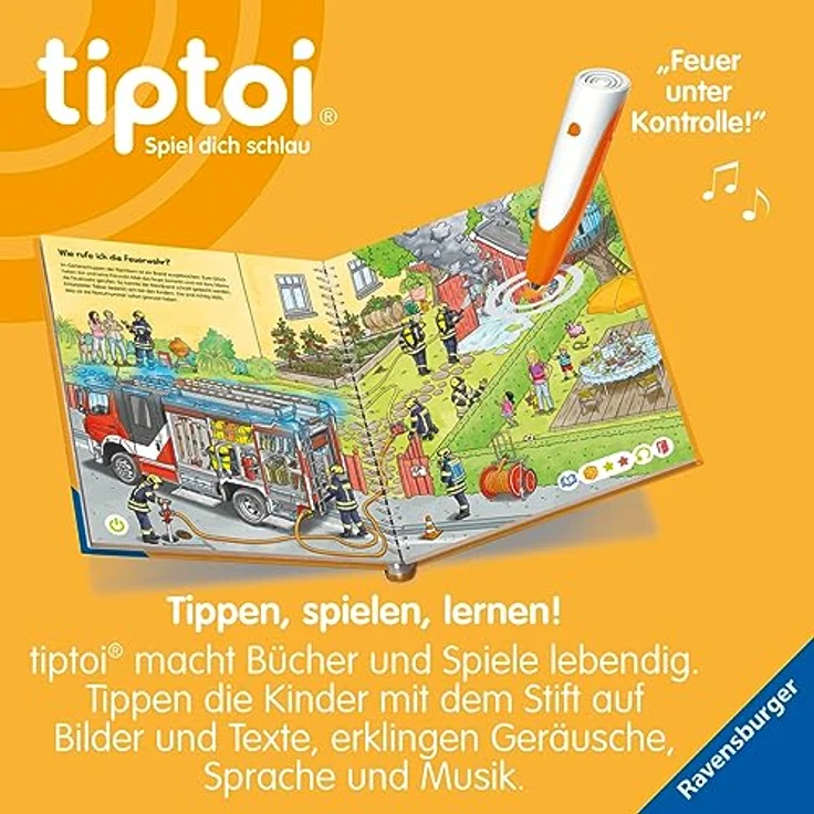 Ravensburger tiptoi® Buch - Wieso? Weshalb? Warum? - Bei der Feuerwehr, interaktive Kinderbuch über Feuerwehrfahrzeuge und Einsätze – Bild 4