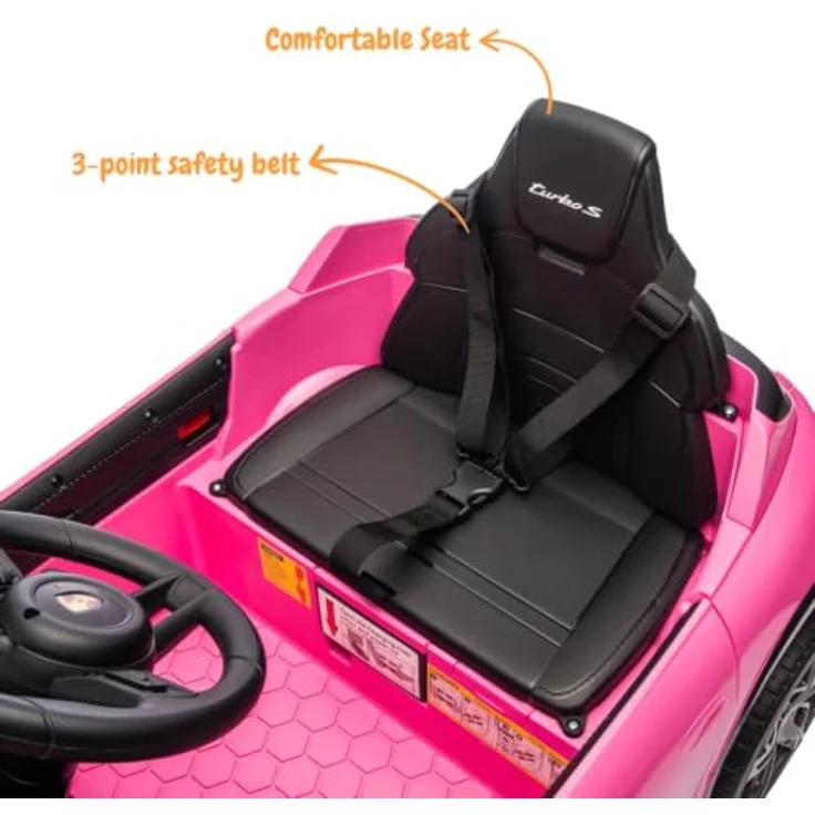 Vrooomy Porsche Taycan Turbo S Kinder Elektroauto, 12V mit Fernbedienung, für 1-5 Jahre, Rosa, MP3-Player, LED-Scheinwerfer, sanfter Start, 2 Motoren – Bild 6