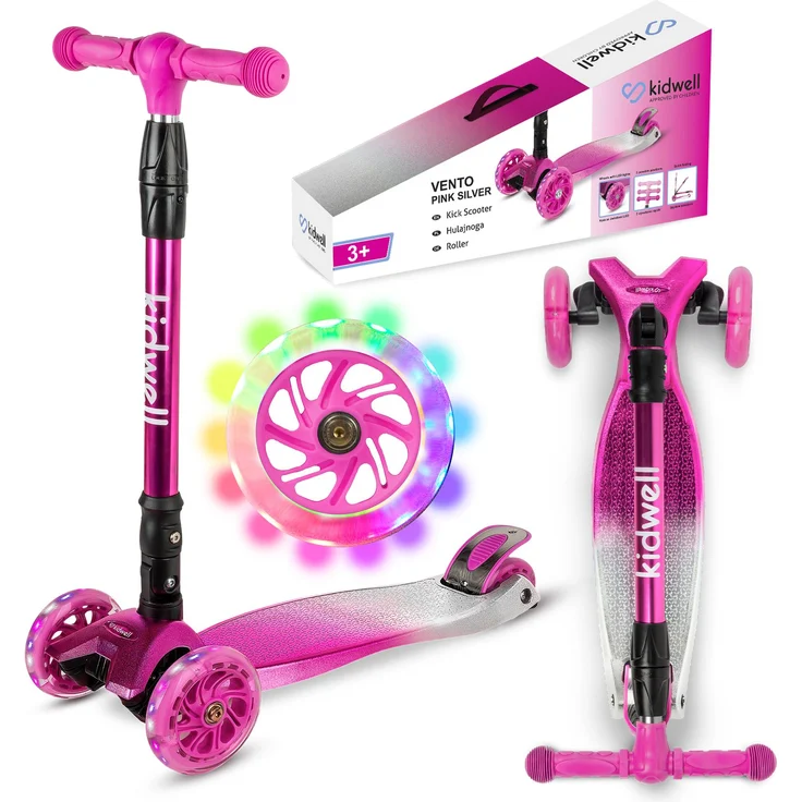 COIL VENTO Kinderroller, Dreiradscooter mit ABEC-7-Lager, 3-stufiger Lenkradverstellung und LED-Rädern, Rosa
