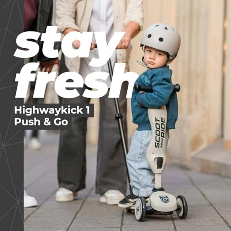 Scoot & Ride Highwaykick 1 Push and Go, 2in1 Kinderkickboard mit Sitz, höhenverstellbar, werkzeuglos, ab 1-5 Jahren, Ash – Bild 3