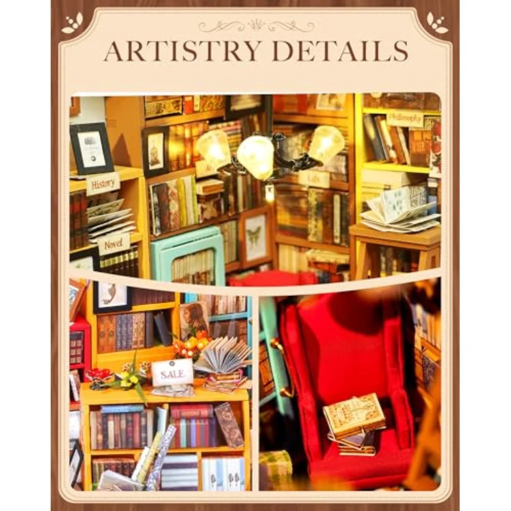 Rolife Sam's Study Miniatur Puppenhaus Kit, DIY Holz Bibliothek mit LED-Licht und Englischer Anleitung für Kinder und Jugendliche 14-17 Jahre – Bild 2