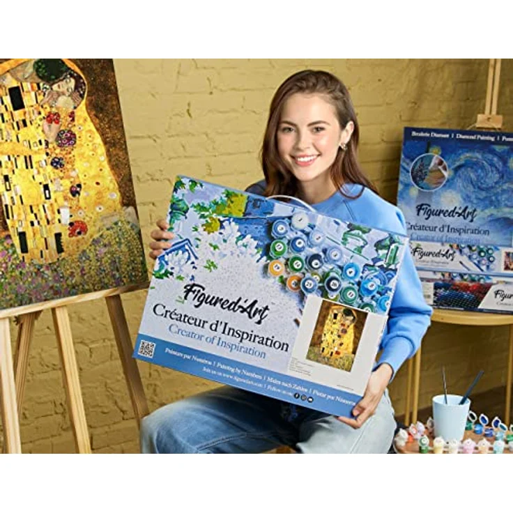 Figured'Art Malen Nach Zahlen Erwachsene Mit Rahmen Klimt - Der Kuss - Paint by Numbers Basteln DIY Bastelset 40x50cm Leinwand gespannt auf Holzrahmen – Bild 2