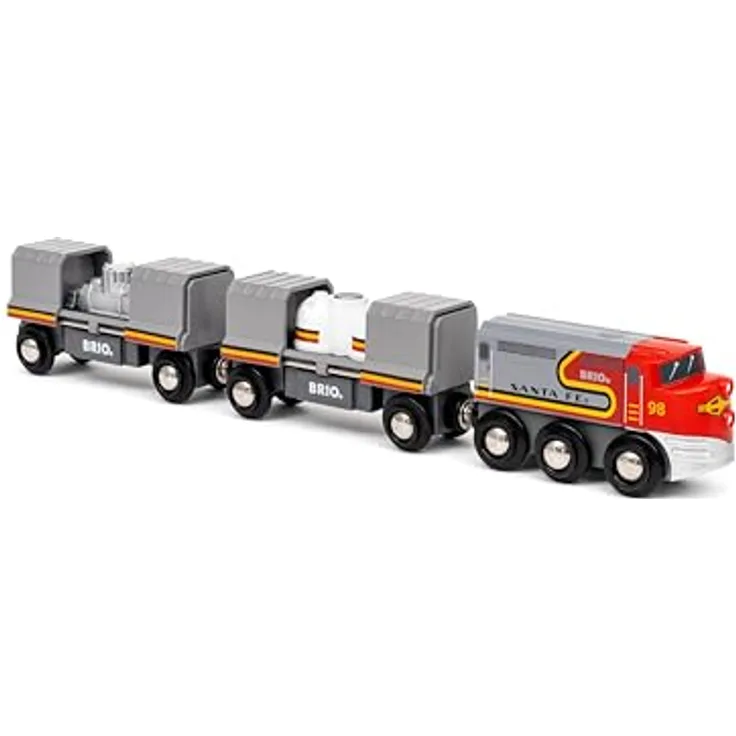 BRIO® Spielzeug-Eisenbahn BRIO® WORLD Santa Fe Zug, Holzspielzeug mit zwei Güterwaggons und FSC®-Zertifizierung