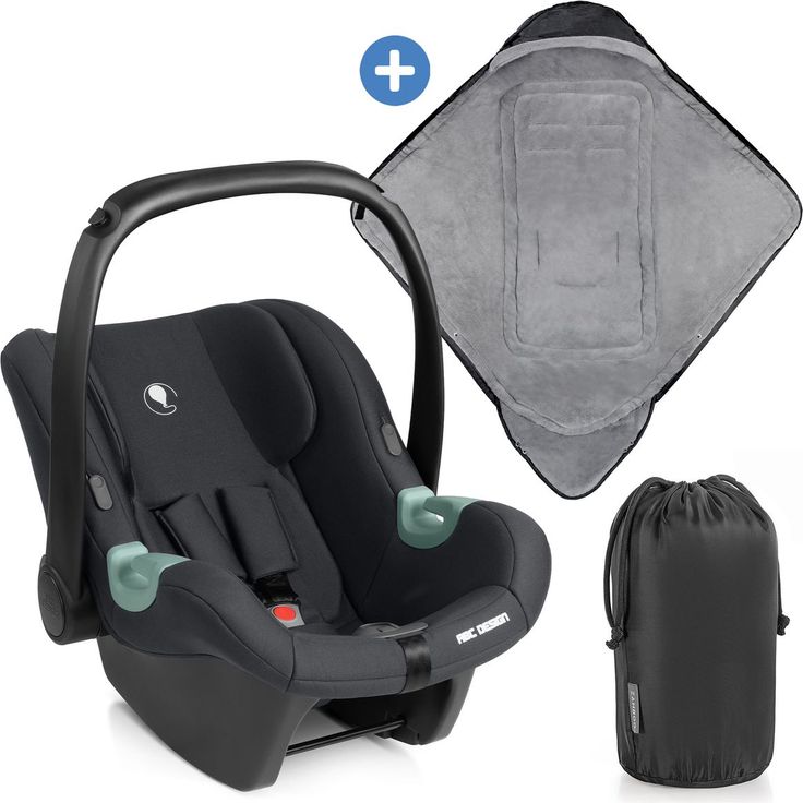 ABC Design Babyschale Tulip i-Size, ab Geburt bis 15 Monate, inkl. Sonnenverdeck, Sitzverkleinerer & Einschlagdecke - Black