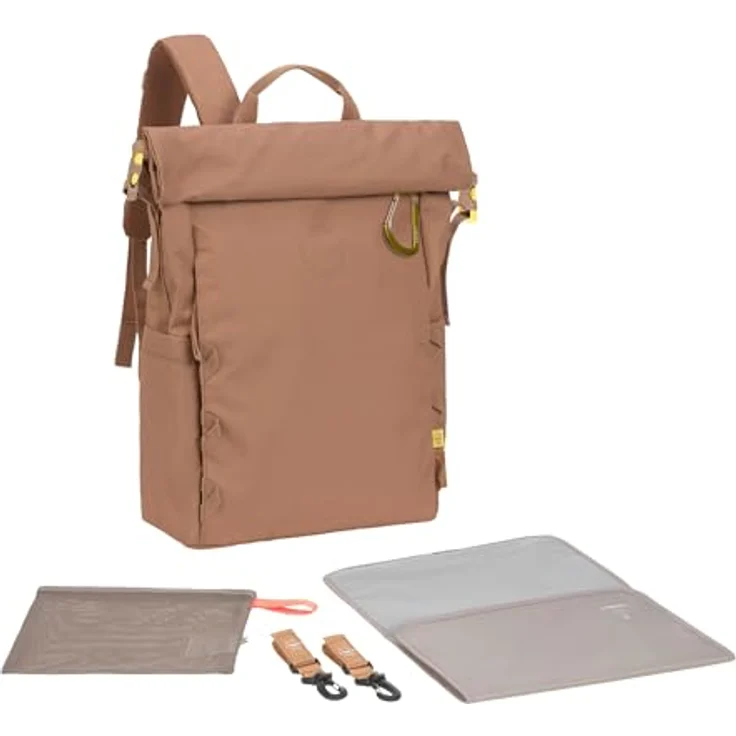 LÄSSIG Baby Wickelrucksack GRE Outdoor Rolltop Backpack, nachhaltig produziert, mit Wickelunterlage, Kinderwagenbefestigung, 18,4-23,9 Liter, Farbe almond – Bild 1