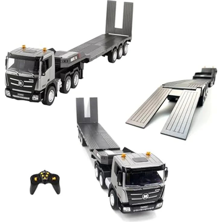 COIL RC-LKW Autotransporter Modell 1318, Ferngesteuerter Abschleppwagen im Maßstab 1:18 mit Licht und Sound, Frequenz 2,4 GHz, grau – Bild 2