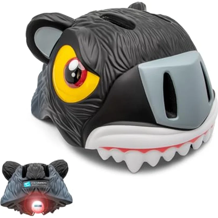 Crazy Safety Kinder Fahrradhelm | Leichter und verstellbarer 3D Tierhelm 49-55 cm (Panther Schwarz) – Bild 1