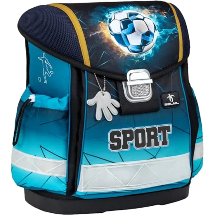 Belmil Schulranzen "Classy" 2025, 4tlg. Set für Jungen, ergonomisch, leicht, mit reflektierenden Elementen, Fußball-Design, für 1. Klasse, Grundschule – Bild 3