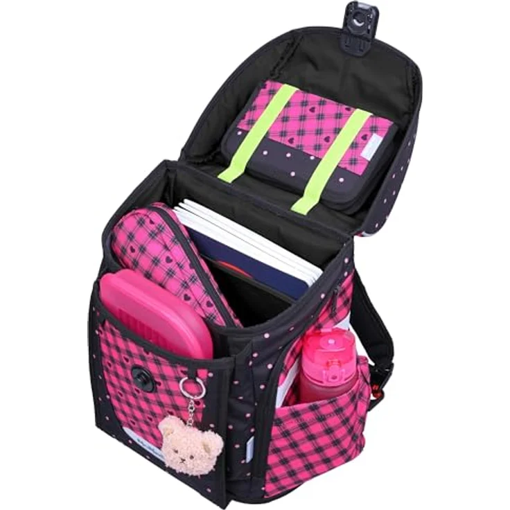 McNeill PRIMO Schulranzen Set 9tlg. (BUDDY), leichter Schulranzen mit ergonomischem Rückensystem, 19 L, inkl. gefülltem Etui, Sportbeutel und pinkfarbener Brotdose – Bild 4