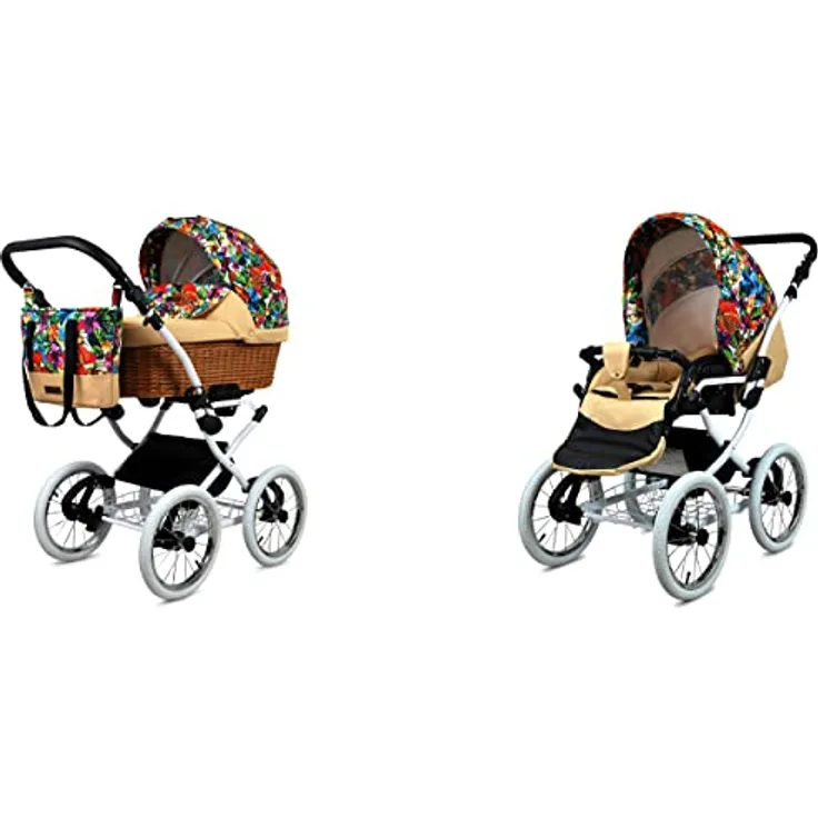 BabyLux ALU 2in1 Kinderwagen für Kleinkinder - Jungle Flowers White Frame, verstellbare Rückenlehne und Fußstütze, Fünf-Punkt-Sicherheitsgurte, inkl. Zubehör