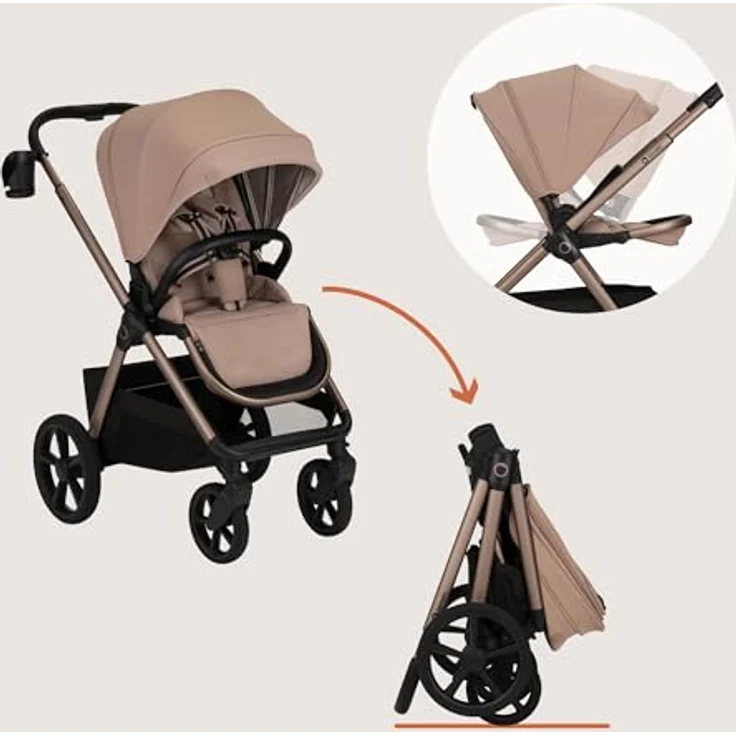 Lionelo Kinderwagen Carmine 3in1, mit Autositz i-Size, Babywanne & Buggy, GravelTech Räder, Federung, UPF50+, Beige – Bild 12