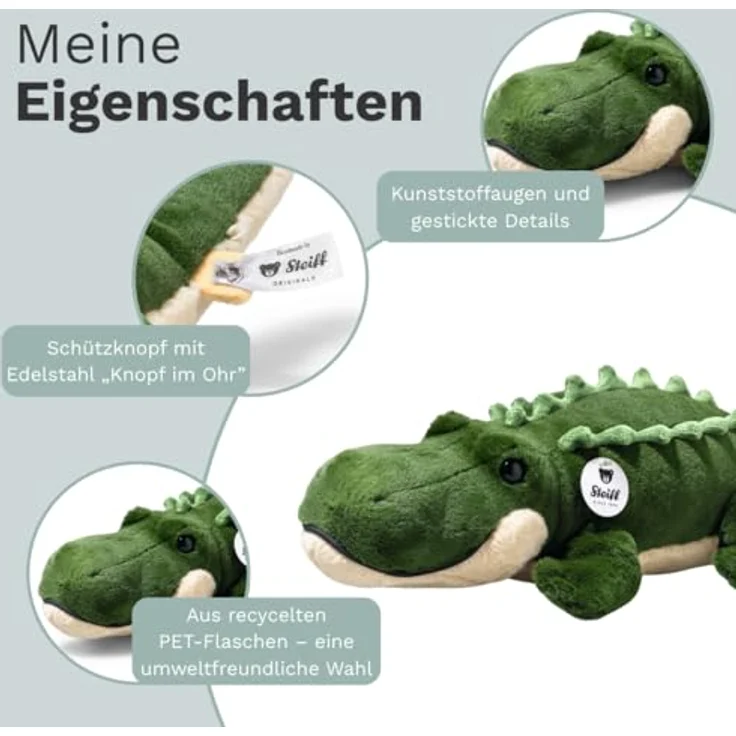 Steiff Krokodil Rocko, Plüschtier 40 cm, aus recycelten PET-Flaschen, Khaki – Bild 4