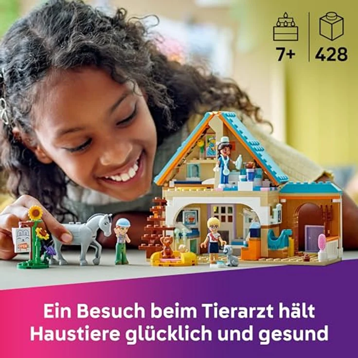 LEGO Friends Tierarztpraxis für Pferde und Haustiere, BAU- und Spielset mit 3 Minifiguren und 5 Tierfiguren, Geschenkidee für Mädchen ab 7 Jahren – Bild 2