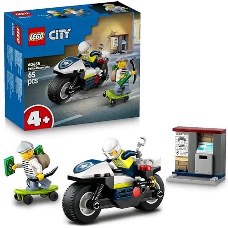LEGO City 60455 - Verfolgungsjagd mit dem Polizeimotorrad, 65-teiliges Set für Kinder ab 4 Jahren mit Polizeimotorrad und Skateboard. – Bild 1