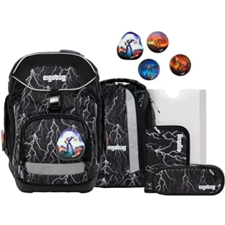ergobag pack Set, ergonomischer Schulrucksack, 6-teiliges Set mit individueller Gestaltung, verstärktem Tragesystem und wasserdichtem Boden, 28 x 40 x 25 cm, für 1. Klasse Grundschule – Bild 1