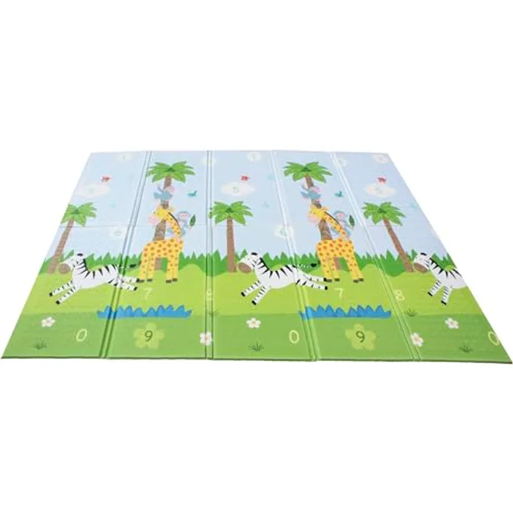 Teamson Kids Fantasy Fields Safari Krabbelmatte, 1.97m x 1.54m, doppelseitig mit Dschungeltieren, 1 cm dicke Polsterung, leicht zu reinigen