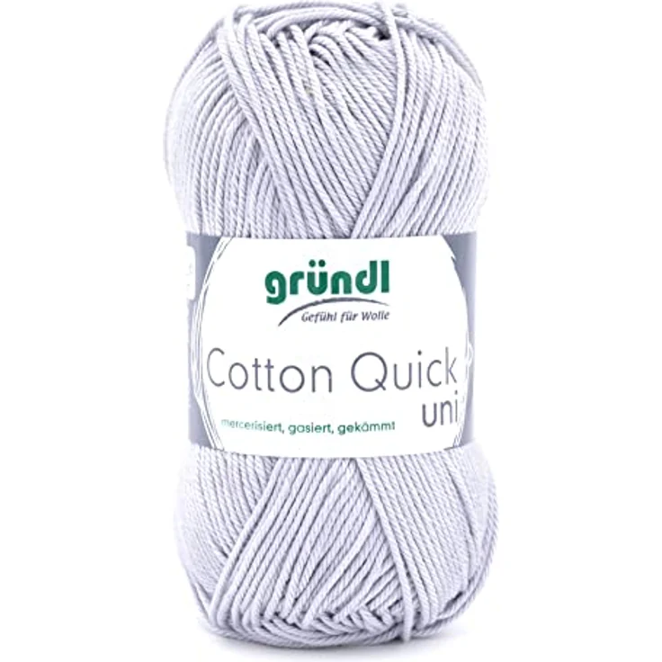 Gründl Cotton Quick Uni, 1 Knäuel à 50 g (strapazierfähige Wolle, pflegeleichtes waschbares Garn aus 100 % Baumwolle, 50 g / 125 m, Nadelstärke: 3 - 4, 1 x 50 g), Hellgrau – Bild 1