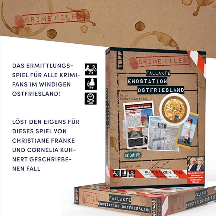 TOPP Crime Files – Fallakte: Endstation Ostfriesland, Brettspiel mit realistischen Beweismitteln von Bestsellerautorinnen, Modellnummer 18578 – Bild 2