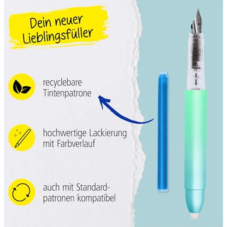 Online Pen Füllhalter magiXX Turquoise Dreams, radierbar mit ergonomischem Griffstück und recyclebaren Patronen – Bild 6