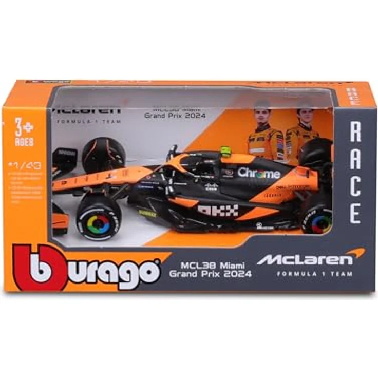 Bburago 18-38214N, Modellauto F1 McLaren MCL38 Miami Norris #4, Maßstab 1:43, detailgetreue Nachbildung mit originalgetreuer Lackierung – Bild 6