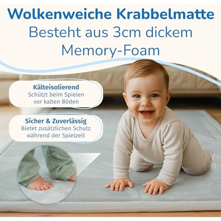 BabybeFun Krabbelmatte Baby, 150x150cm, rutschfeste Schaumstoffmatte mit 3cm Dicke, stoßdämpfend und kälteisolierend, Spielteppich für Kinderzimmer – Bild 2