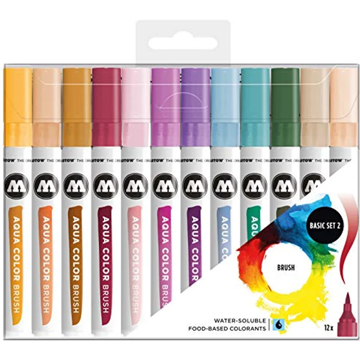 Molotow Aqua Color Brush (Brush Pen Marker Basic-Set 2, Pinsel Spitze für Aquarellieren und Handlettering) 12 Stück sortiert – Bild 2