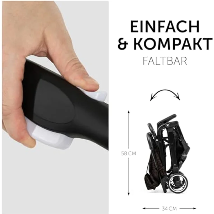 hauck Travel N Care, Leo Schwarz - Reise Buggy mit Liegefunktion, für Kinder ab Geburt bis 22 kg, leicht 6,9 kg, klein zusammenklappbar, UPF 50+, große Einkaufskorb bis 3 kg – Bild 3