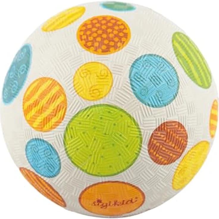 sigikid 43090 Patschwork Kautschukball-12 cm, grau mit bunten Patchwork-Punkten – Bild 1