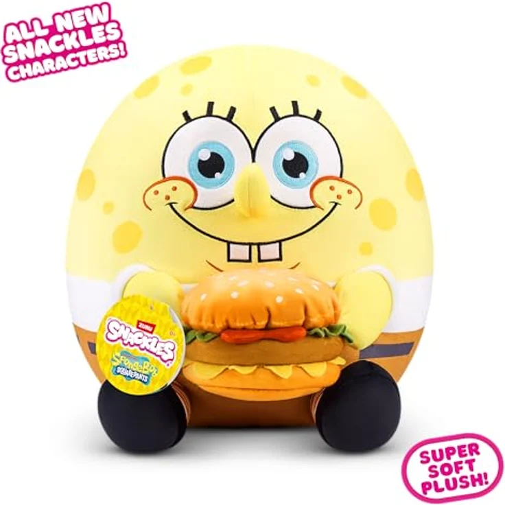 Snackles Spongebob Schwammkopf, 35 cm Plüschspielzeug mit Krabby Patty Snack-Accessoire, weicher Plüsch und süße Persönlichkeit von ZURU – Bild 3