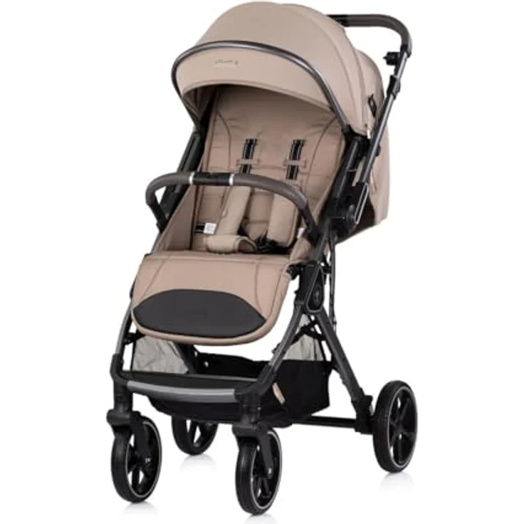 Chipolino Kinderwagen Omnia, klappbar mit PU-Rädern, Stoßdämpfer, Sonnendach und Fußsack in hellbraun, für Kinder bis 22 kg – Bild 2