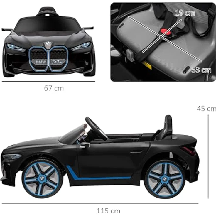 HOMCOM Elektro-Kinderauto Kinder Elektroauto, Elektrisches Kinderfahrzeug mit Scheinwerfer, 30 kg Belastbarkeit, Fernbedienung, Schwarz – Bild 5