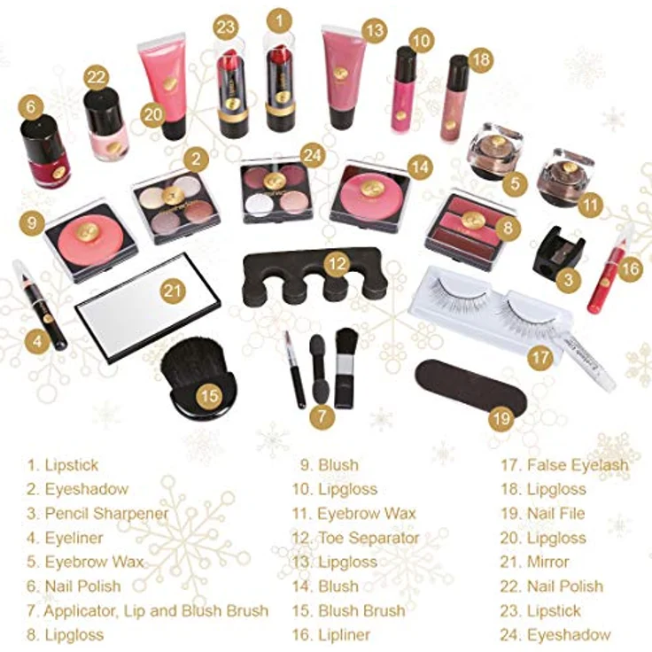 accentra Beauty-Adventskalender Schminke mit 24 Make-up Kleinigkeiten für perfektes Styling im Advent, umfangreiches Schmink-Set vom Kosmetik-Spiegel bis zum Zehenspreizer – Bild 4