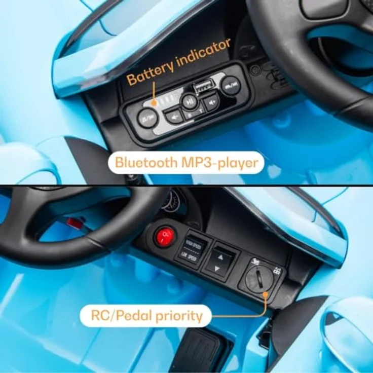 Porsche Carrera GT Elektro-Kinderauto 12V, lizenziertes Elektroauto für Kinder (1-5 Jahre), mit Ledersitz, Fernbedienung, Bluetooth und EVA-Reifen, Blau – Bild 7