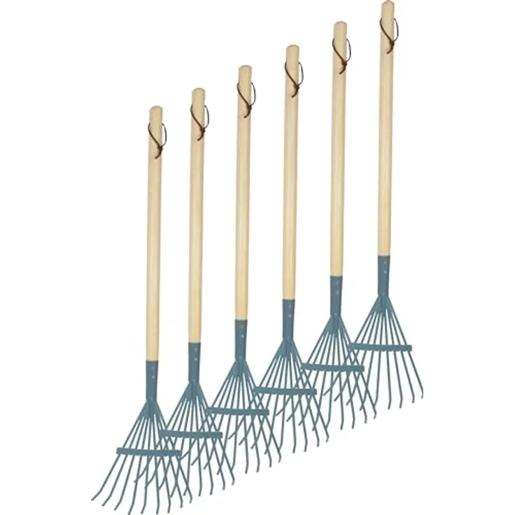 Small Foot Rechen, 6er-Set, blau aus Holz und Metall, kindgerechtes Gartenwerkzeug für Kinder ab 3 Jahren